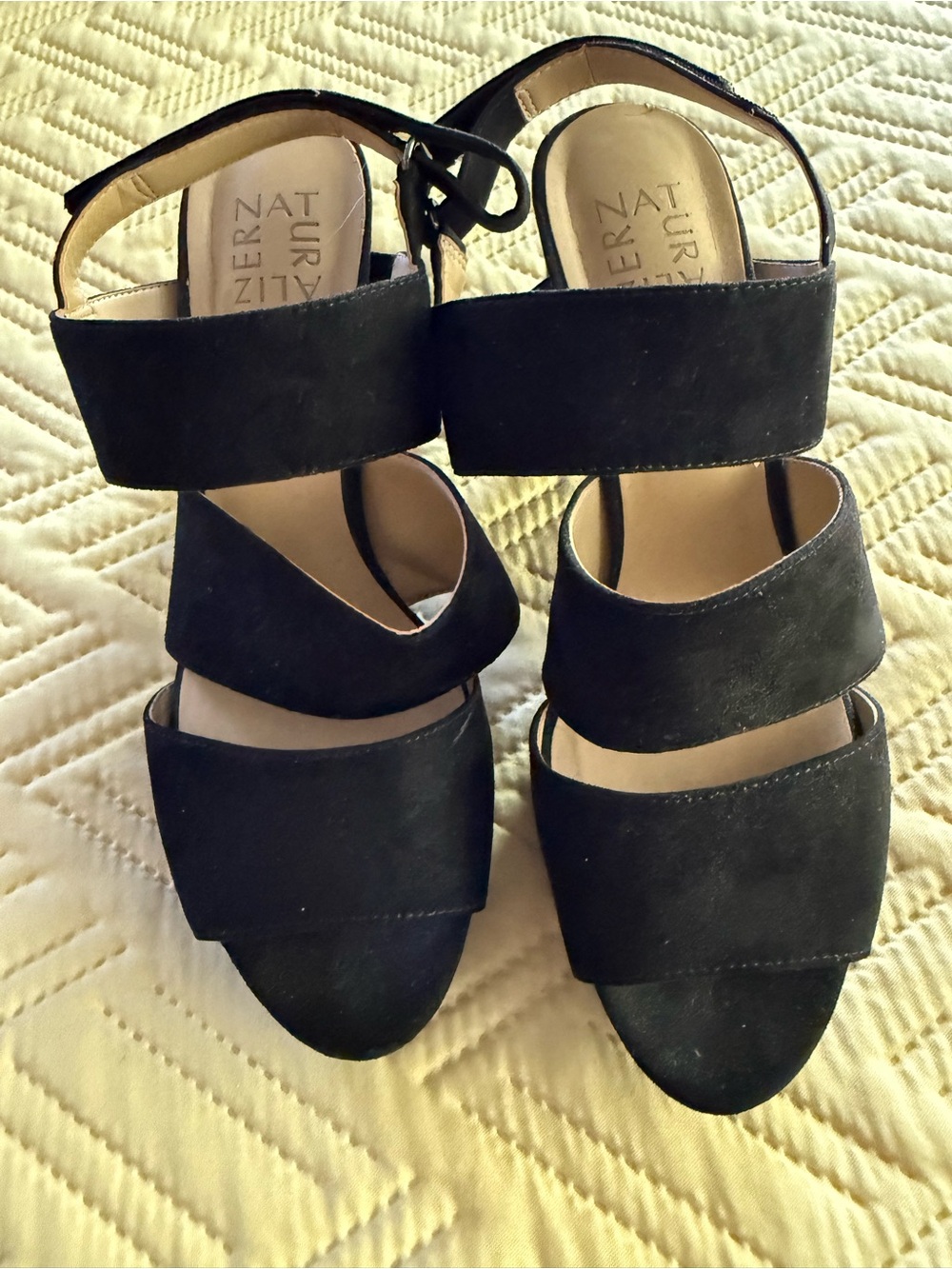Naturalizer Black Multi-Band Open-Toe Heels